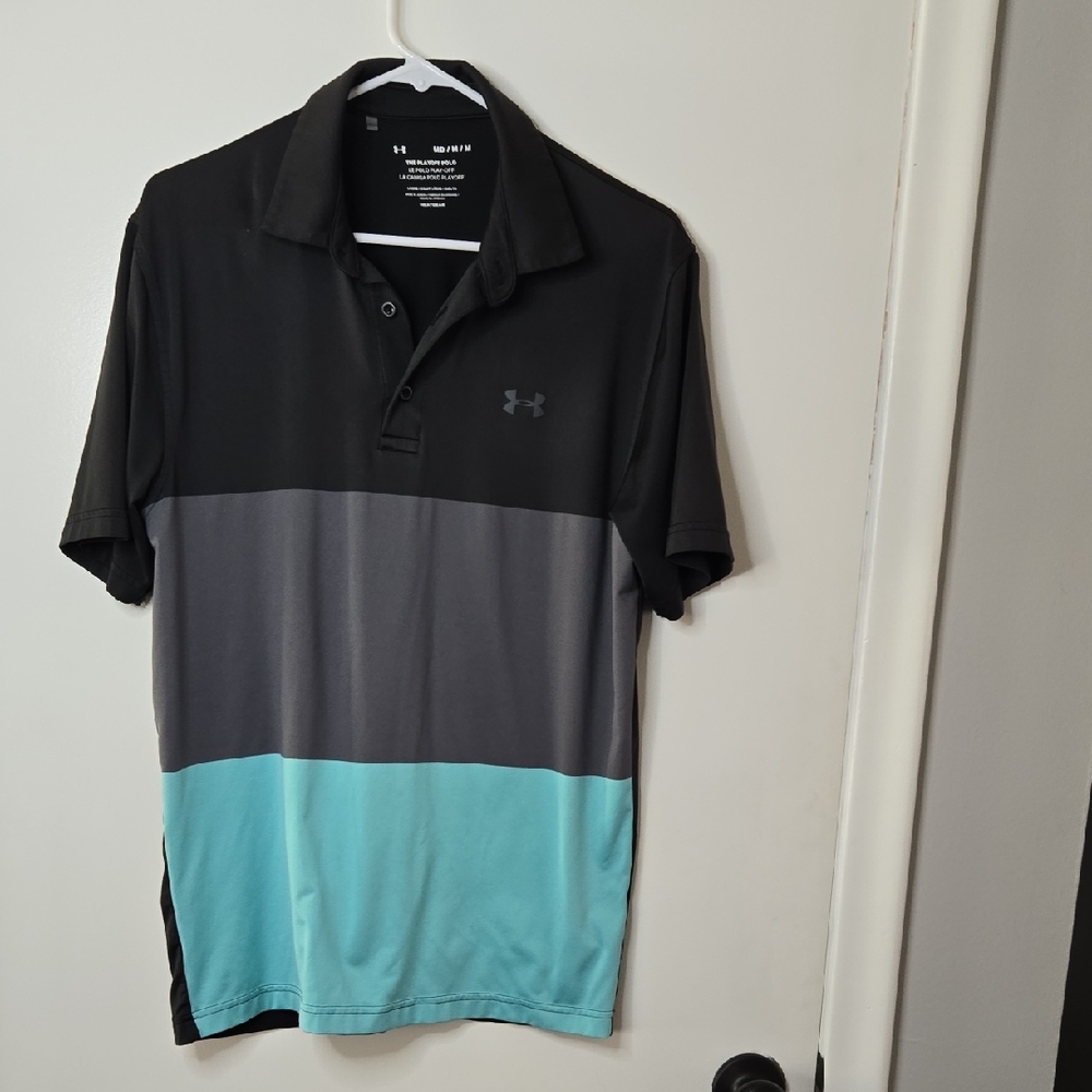 Under Armour Men's Black, Gray, and Teal Polo Shirt